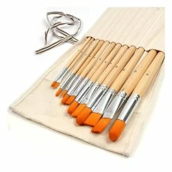 Hobbycraft 12 Nylon Paint Brushes In Canvas Holder
