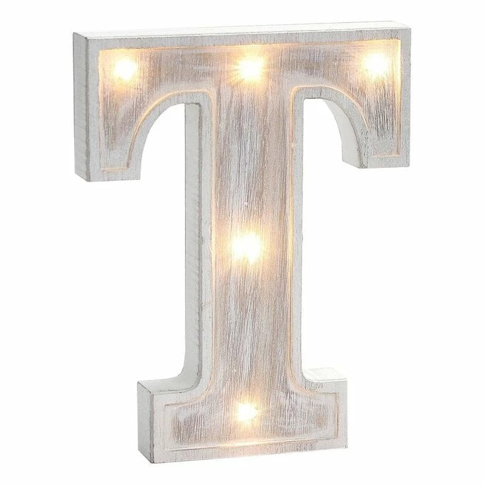 Hobbycraft White Washed Wooden LED Letter T 21cm 1 Hobbycraft White Washed Wooden LED Letter T 21cm