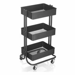 Hobbycraft Matte Black Three Tier Storage Trolley