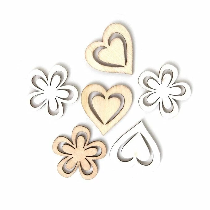 Hobbycraft Heart And Flower Wooden Toppers 6 Pack 1 Hobbycraft Heart And Flower Wooden Toppers 6 Pack