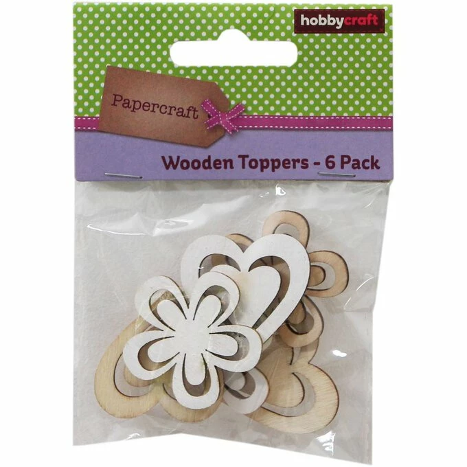 Hobbycraft Heart And Flower Wooden Toppers 6 Pack 3 Hobbycraft Heart And Flower Wooden Toppers 6 Pack - Image 3