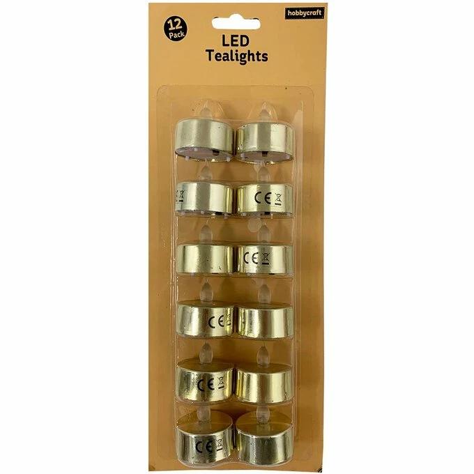 Hobbycraft LED Gold Tea Lights 12 Pack 3 Hobbycraft LED Gold Tea Lights 12 Pack - Image 3