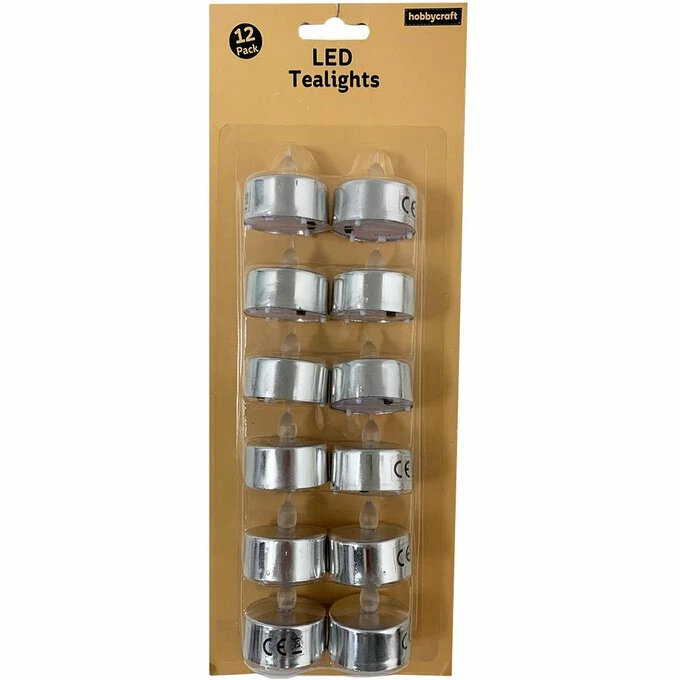 Hobbycraft LED Silver Tea Lights 12 Pack 3 Hobbycraft LED Silver Tea Lights 12 Pack - Image 3