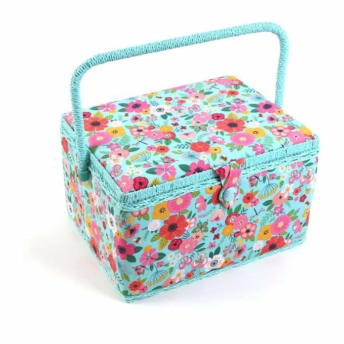 Hobbycraft Large Teal Floral Garden Sewing Box 1 Hobbycraft Large Teal Floral Garden Sewing Box