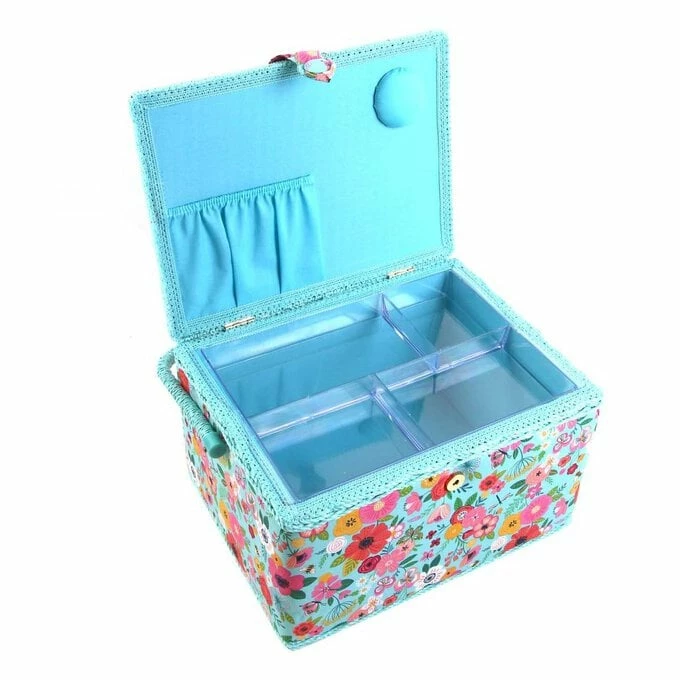 Hobbycraft Large Teal Floral Garden Sewing Box 2 Hobbycraft Large Teal Floral Garden Sewing Box - Image 2