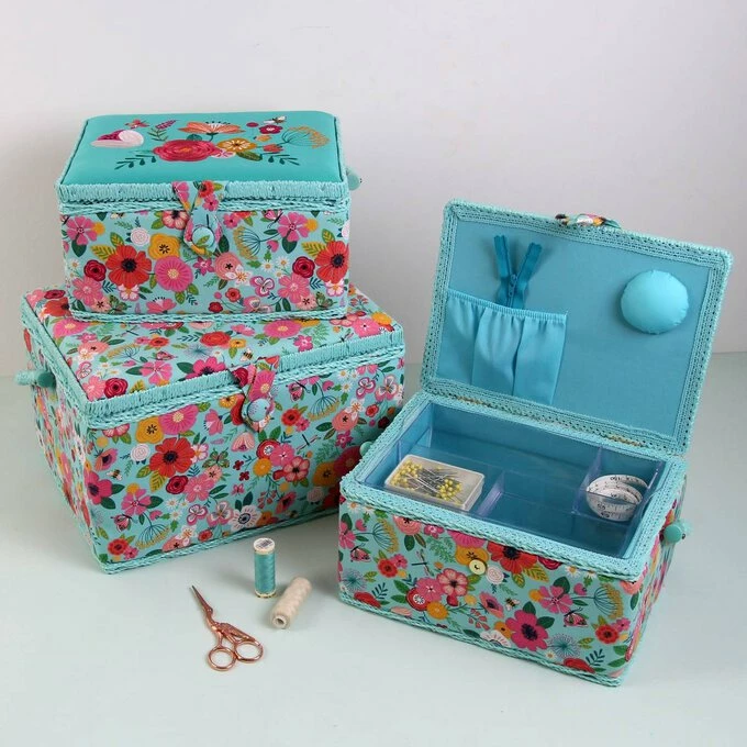 Hobbycraft Large Teal Floral Garden Sewing Box 4 Hobbycraft Large Teal Floral Garden Sewing Box - Image 4
