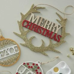 Hobbycraft Merry Christmas Hanging Wooden Antler Wreath -Christmas Decorations shop 653548 1000 3 merry christmas hanging wooden antler wreath