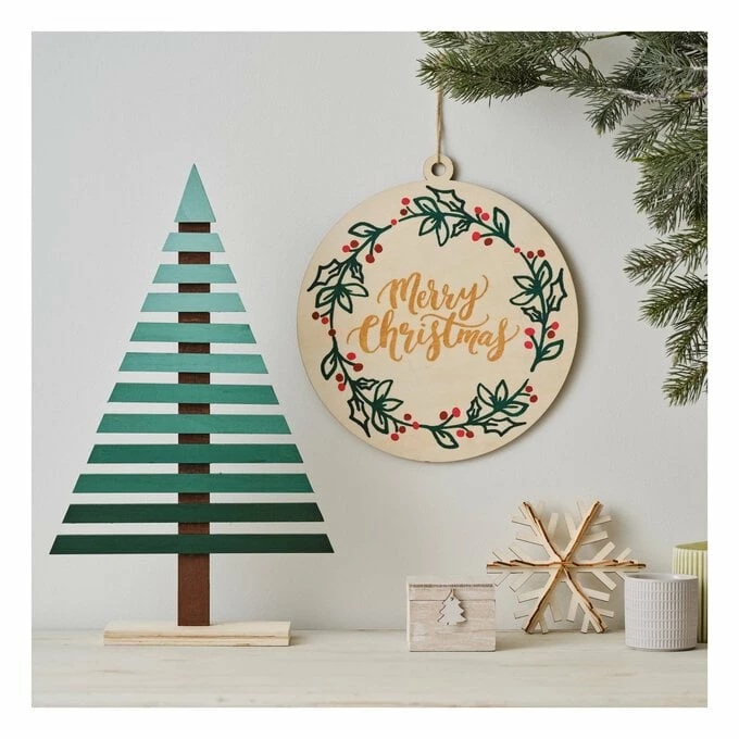 Hobbycraft Hanging Merry Christmas Wooden Decoration 30cm 2 Hobbycraft Hanging Merry Christmas Wooden Decoration 30cm - Image 2