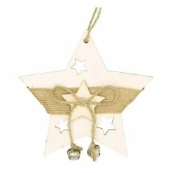 Hobbycraft Wooden Hanging Star With Jute And Bell 10cm